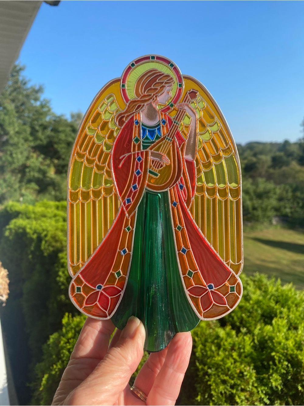 Vintage Hallmark 1979 Angel Tree Topper Green, Red & Gold